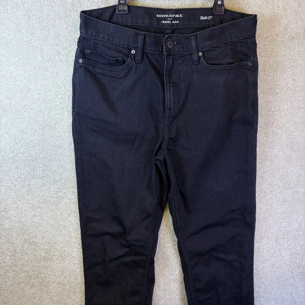 Banana Republic Travel Jean Mens 33x34 (Fits 33x32) Black Slim Fit Stretch Denim